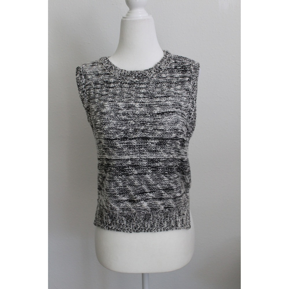 Trina Turk Women's Black White Marled Cotton Sleeveless Knit Sweater Vest Top S